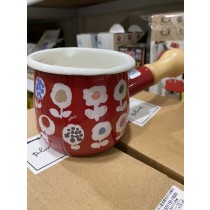 日本製Plune 琺瑯木柄牛奶鍋無蓋紅底花朵